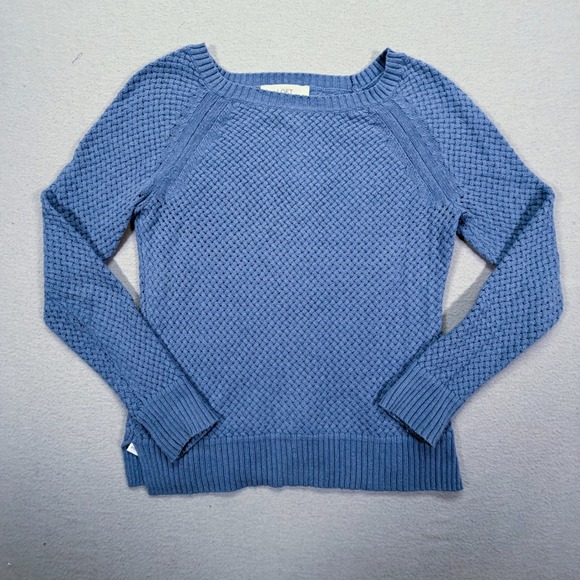 LOFT Sweaters - LOFT Sweater Womens Small Excellent Blue Basketweave Knit Cotton Camel Hair Mix